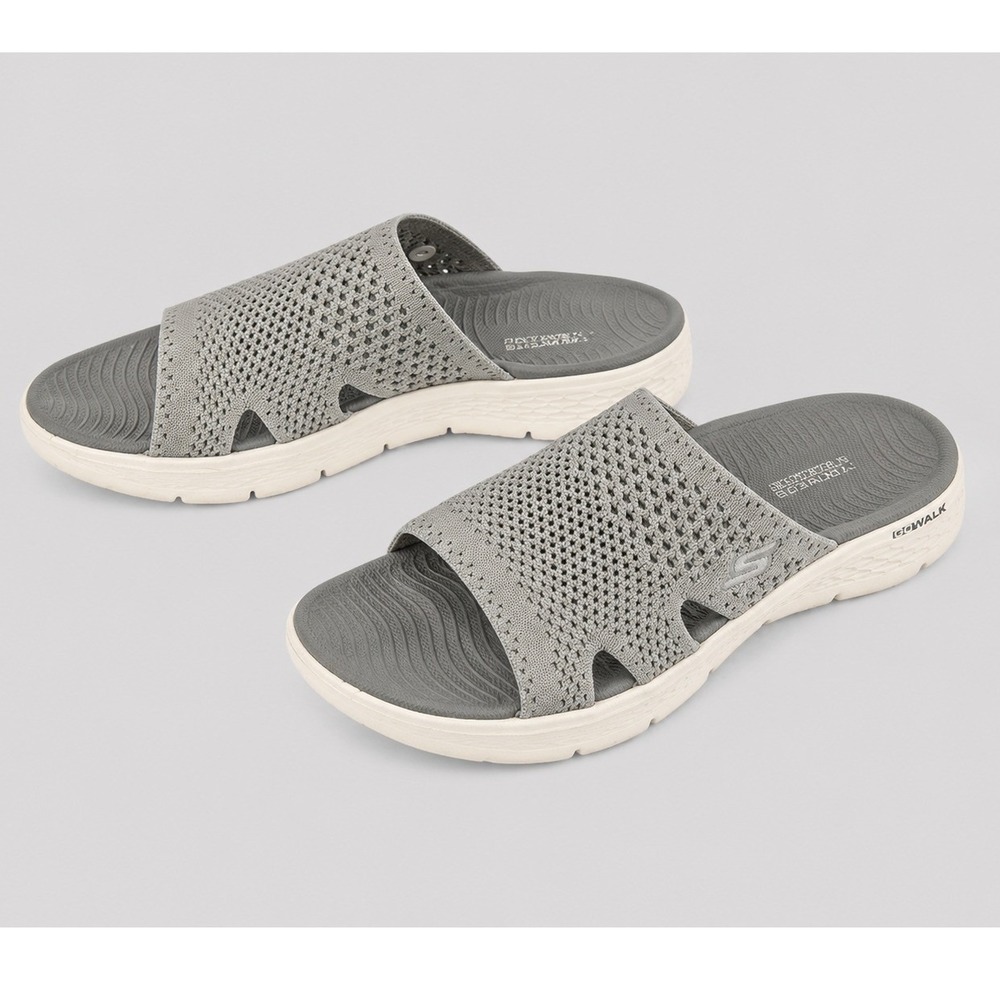 Skechers GoWalk 6 Gray Knit Slide Sandals Womens‎ Size 7 Goga Mat Slip On Shoes